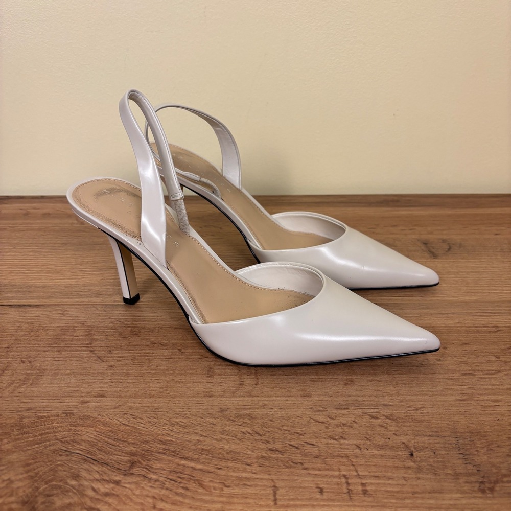 MARC FISHER Noland Slingback Dress Pump White Leather Women Size 8.5 Pointed Toe - Picture 1 of 11
